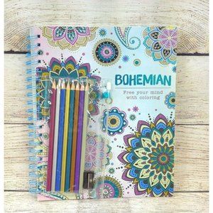 Coloring Book Bohemian Free Your Mind w/Coloring w/Pencils Hardcover Art & Craft